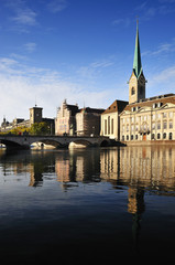Zurich cityscape (Famous Fraumuenster Cathedral)