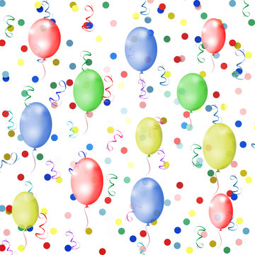 bright multicolored background  with balloons, streamers and con