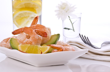 Prawn salad  with avocado lemon pepper and herbs
