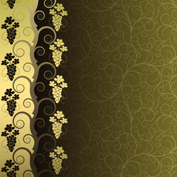 Green Background With  Frame From Gold Vine