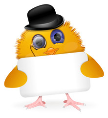 Chick holding business card