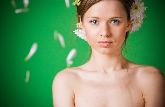 Spring girl on green
