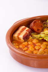 Madrid stew on earthenware pot, spanish food