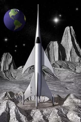 Papier Peint photo Lavable Cosmos fusée vaisseau spatial vintage