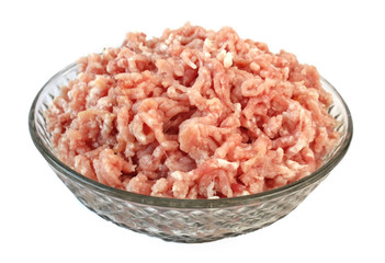 Raw minced meat in a glass dish