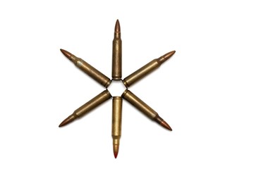 Six-pointed star of M16 cartridges isolated