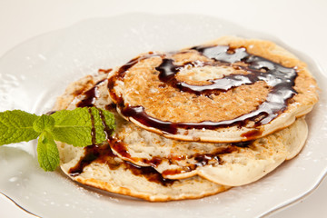 pancakes drizzled in caramel