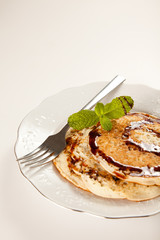 pancakes drizzled in caramel