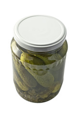 Jar with marinated cucumbers