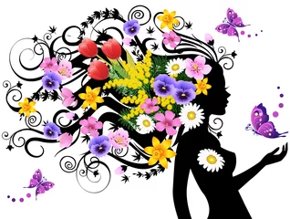 Wall murals Flowers women Spring fairy