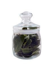 Bay leaves in a glass jar