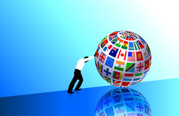 Businessman with Flags Globe