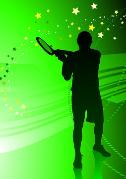 Tennis Player on Abstract Green Background