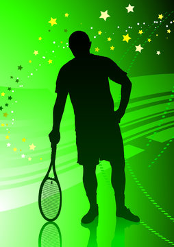 Tennis Player on Abstract Green Background