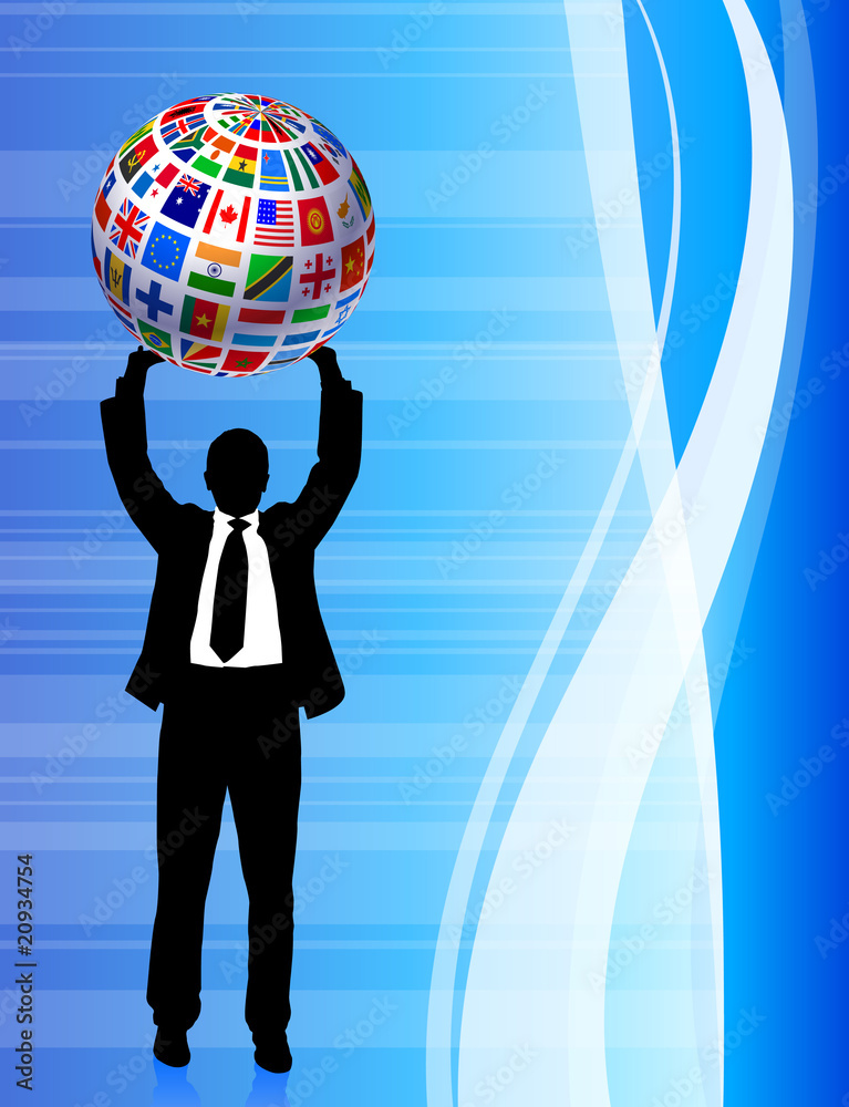 Wall mural Businessman with Flags Globe