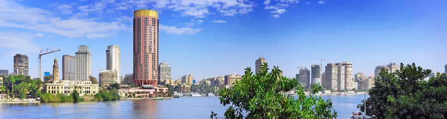 Panorama on Cairo, seafront of Nile River. Cairo, Egypt.