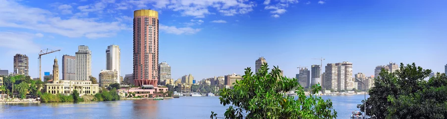 Poster Panorama op Caïro, strandboulevard van de rivier de Nijl. Caïro, Egypte. © BRIAN_KINNEY