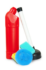 Cleaning tools isolated over white