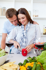 Intimate couple preparing dinner