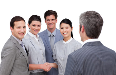 Fototapeta premium Mature manager talking to his team