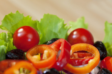 Fresh Lettuce Tomato Pepper Olive Red Onion and Cabbage Salad