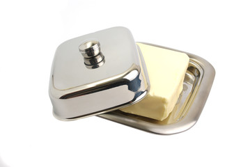 butter in a metal butter-dish