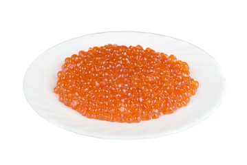 Red salmon eggs on a plate
