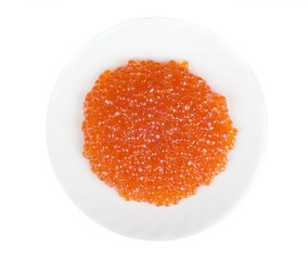 Red salmon eggs on a plate