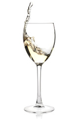 Splashing white wine in a glass