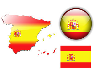 Obraz premium Spain flag, map and glossy button.