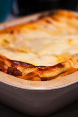 Freshly baked lasagne