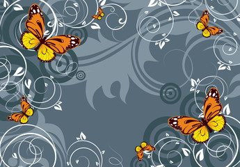 Floral abstract illustration with butterflies