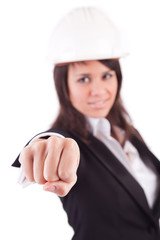 Business woman showing closed hand