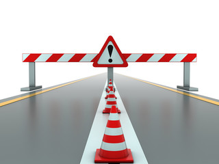 Closed road with sign and traffic cones