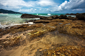 Tropical beach under blue sky. Thailand