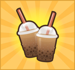 Bubble Tea with Boba, Straw and Cup