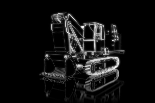 Heavy crawler excavator - perspective 3d construction