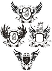 Collection of grunge vector heraldic shileds with gryphon head