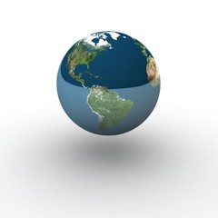 Globe on white background with shadow and reflection