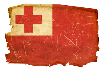 Tonga Flag old, isolated on white background.