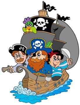 Ship with various cartoon pirates