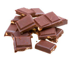 Blocks of chocolate isolated on white