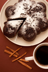 chocolate cake with icing sugar