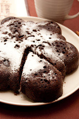 chocolate cake with icing sugar