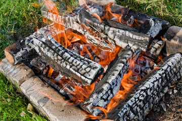 Fire in a fireplace