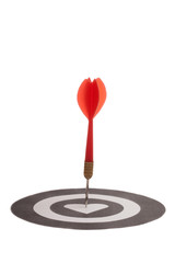 Red dart hit the target whang in the heart