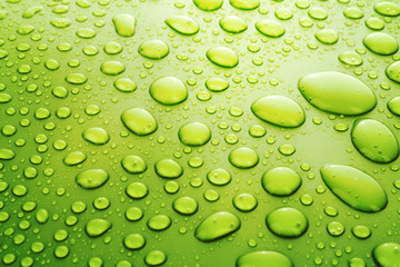 Yellow water drops background with big and small drops