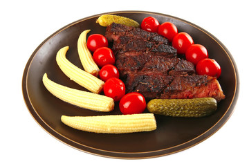 grilled beef with baby corns