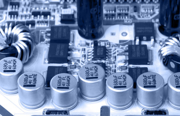 blue microcircuit with chips