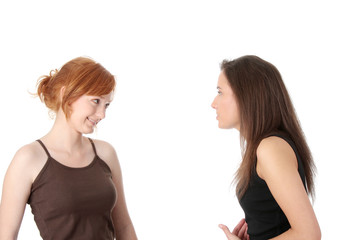 Two young womans talking